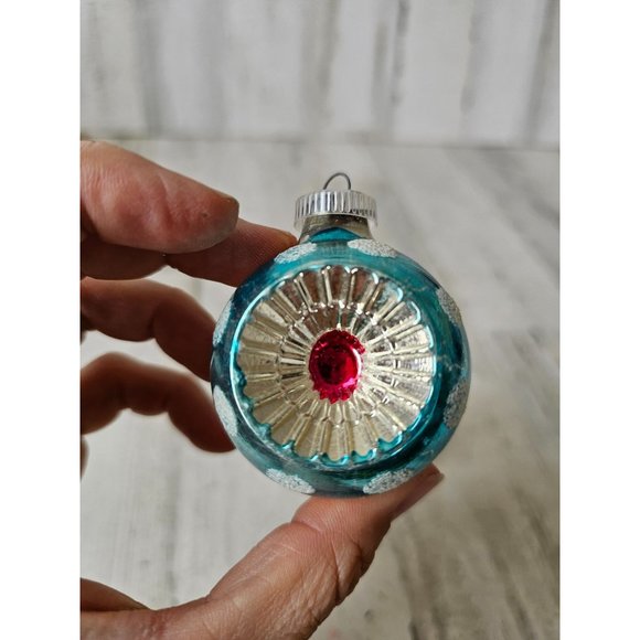 Vintage West Germany reflector mini ball ornament blue green silver Xmas tree - Picture 2 of 13